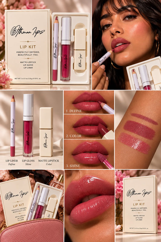 3-Piece Lip Kit – Semi-Matte Lipstick, Lip Gloss & Lip Liner